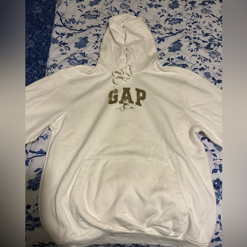 Gap White and Gold Metallic Disney Mickey Mouse Graphic Hoodie